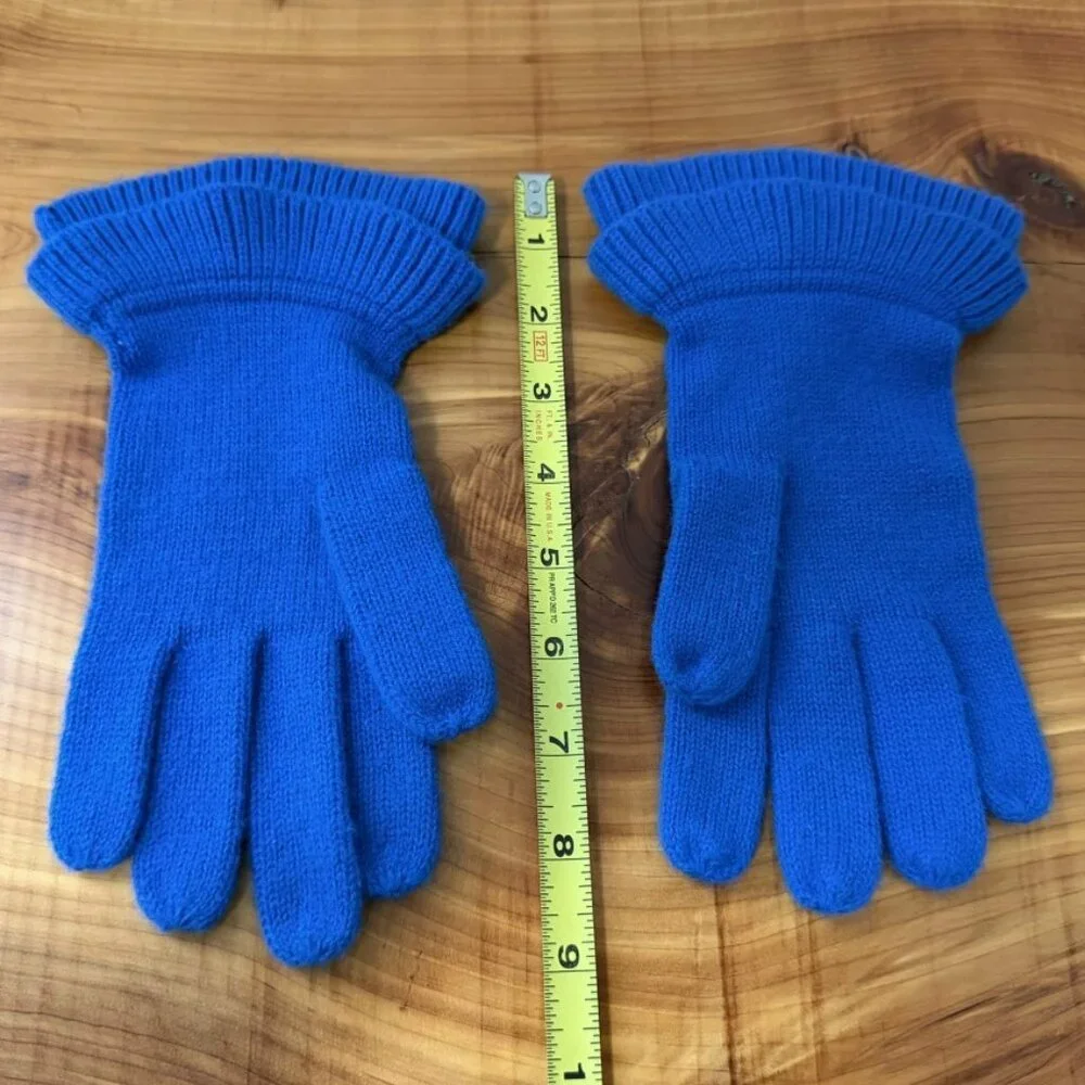 Talbots Lambswool Blend Blue Ruffled Blue Gloves One Size